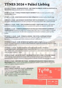 Plakát programu TÝNES 2026 v Paláci Liebieg v Liberci, 2.3.-11.3.