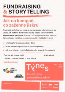 Plakát workshopu Fundraising a storytelling v rámci TÝNES 2026