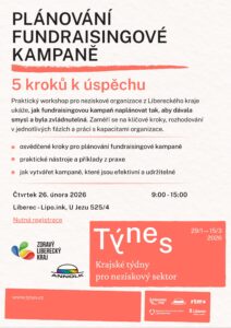 Plakát workshopu Plánování fundraisingové kampaně v rámci TÝNES 2026