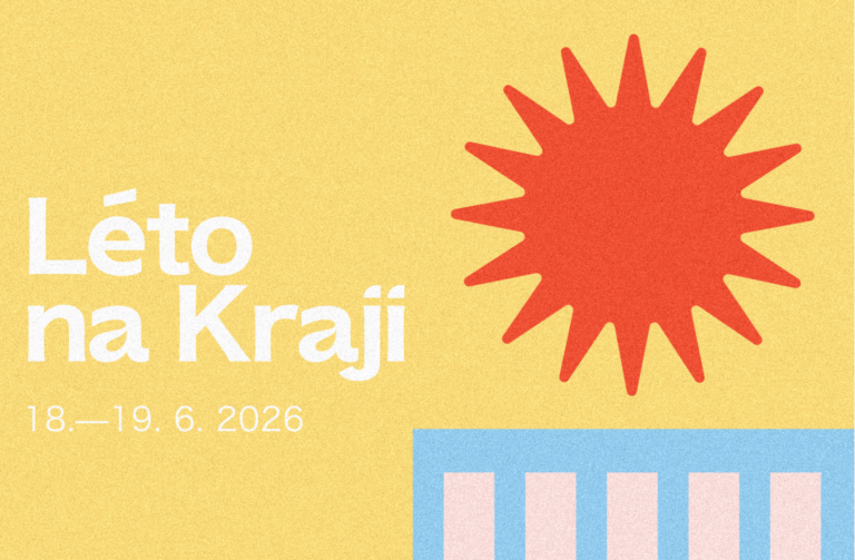 Grafika k akci Léto na Kraji s termínem 18.–19. 6. 2026, motivem slunce a stylizovanou budovou krajského úřadu.
